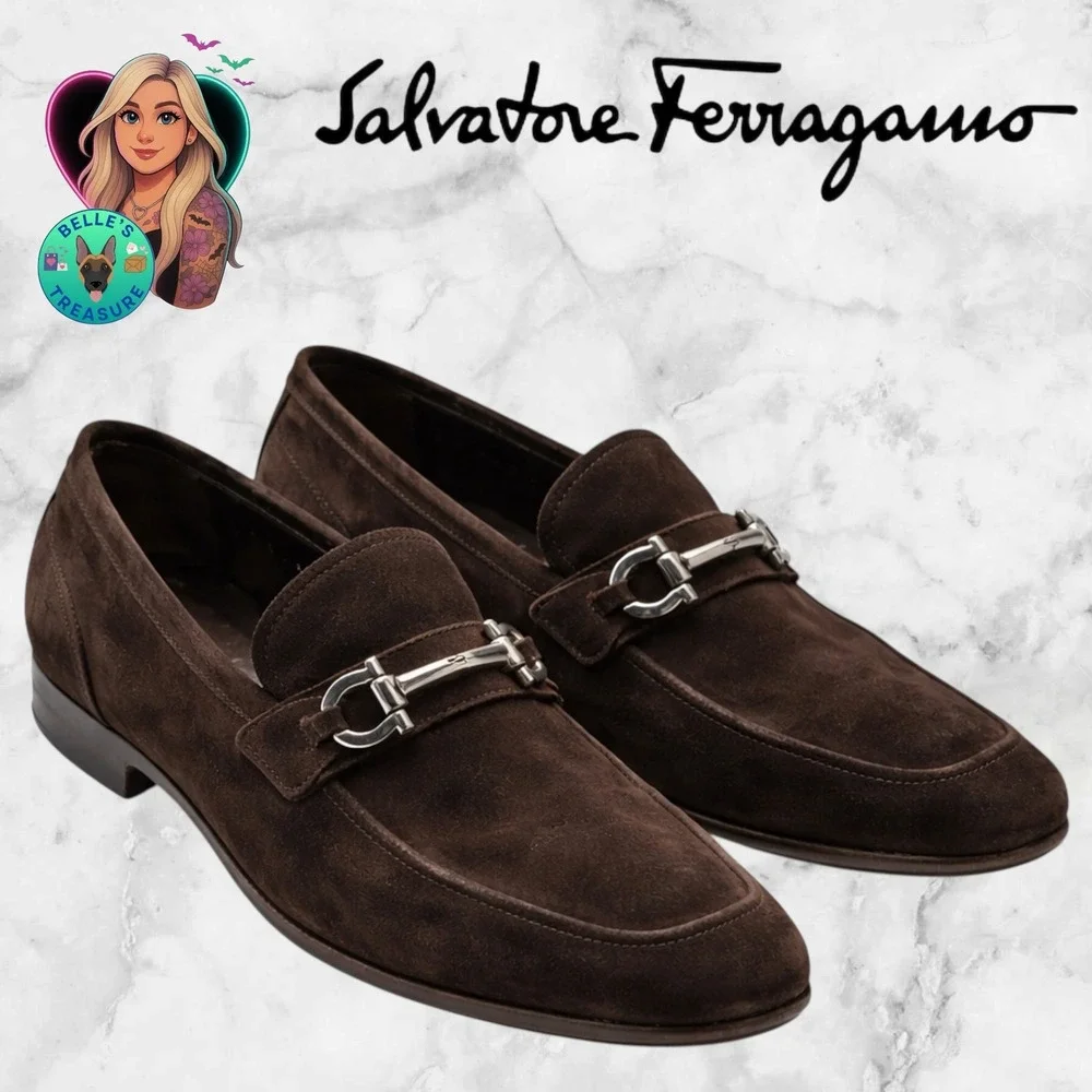 Salvatore Ferragamo Men 8.5 D Foster Brown Suede Gancini Bit Loafers Dress Shoes Ferragamo Men main image 4